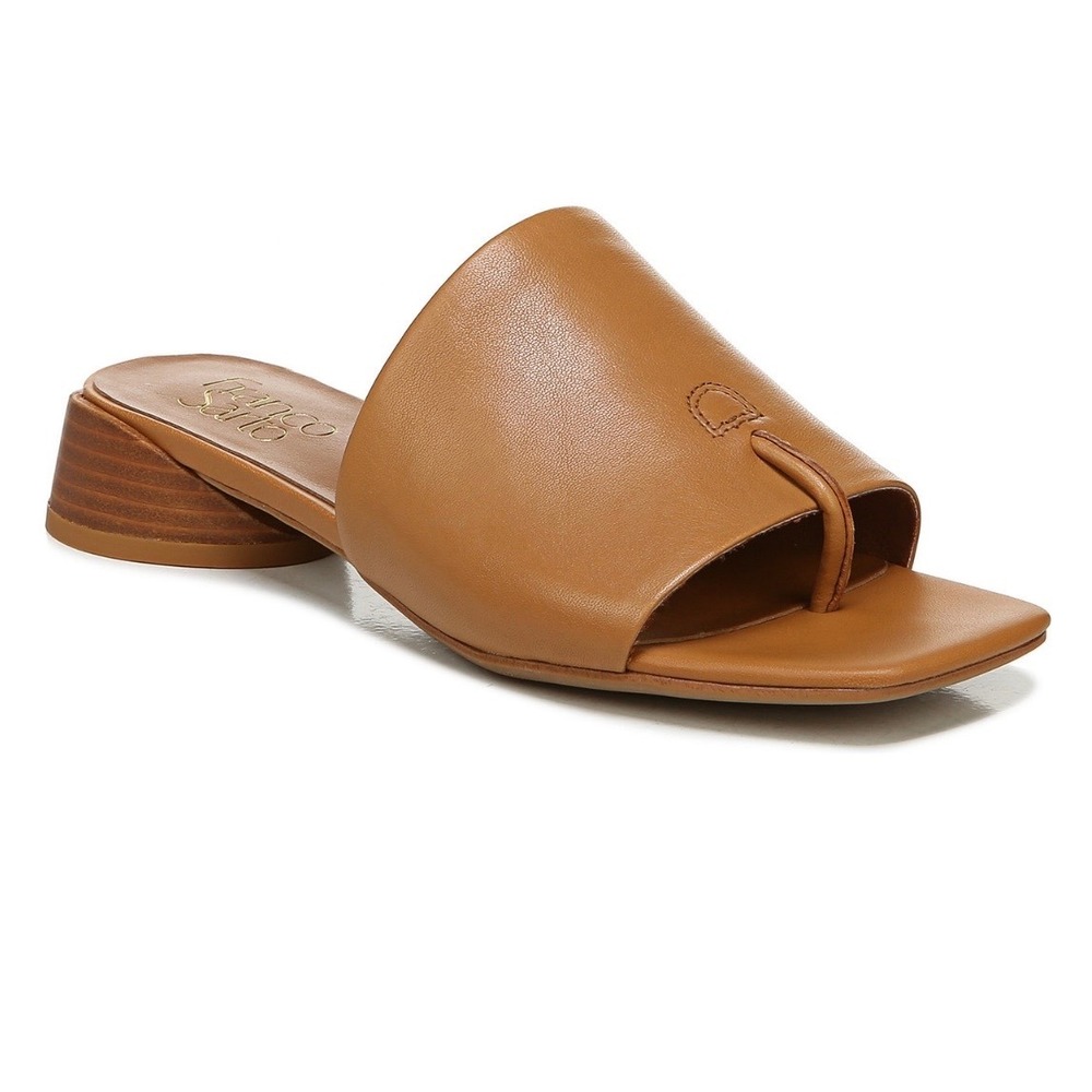 Franco Sarto Loran Cognac Leather Square Toe Loop Slide Sandals 8M H6218L5200